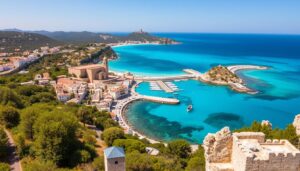 Die malerische Küstenstadt Otranto mit ihrer Festung und dem türkisblauen Meer