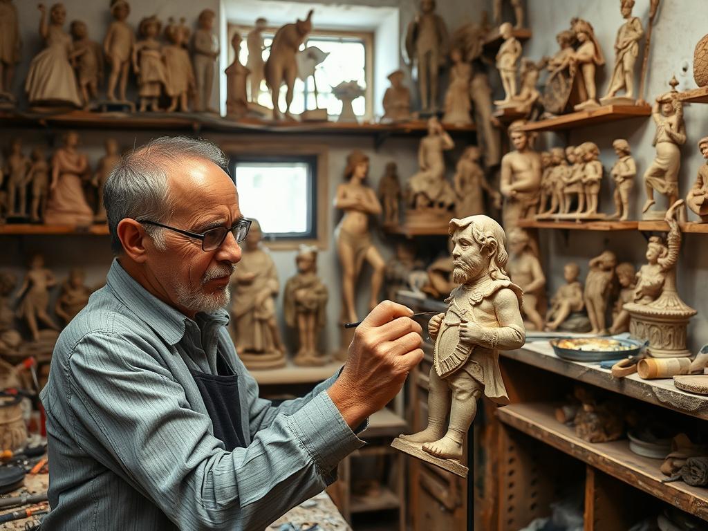 Kunsthandwerker bei der Herstellung traditioneller Papiermaché-Figuren in Lecce