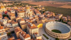 Luftaufnahme von Lecce mit seinen charakteristischen Barockgebäuden und engen Gassen