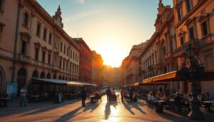 Sonnenuntergang über den barocken Fassaden von Lecce während einer Städtereise nach Lecce