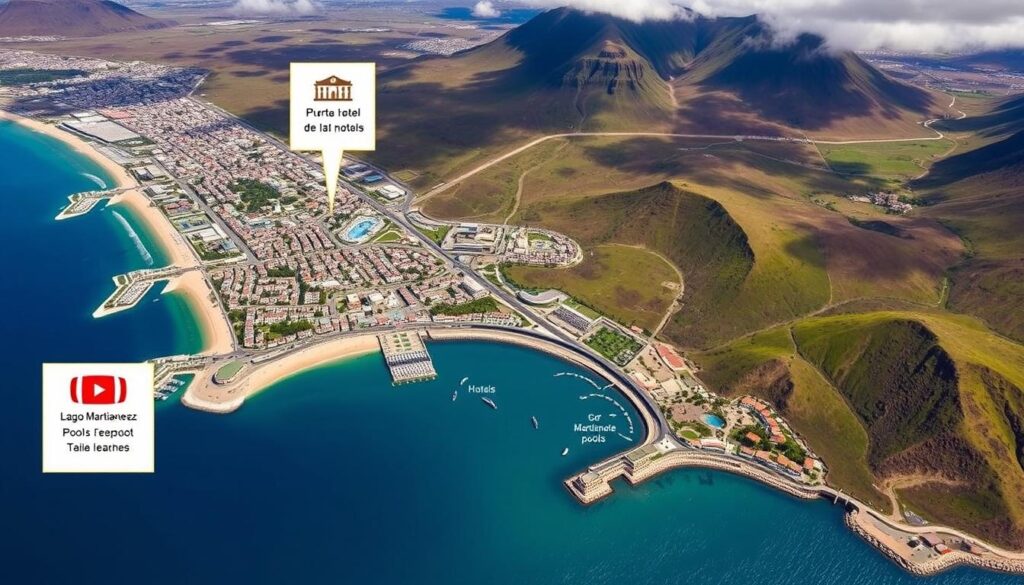 Luftaufnahme von Puerto de la Cruz mit Hotelstandort - Lastminute Deal Teneriffa Luftaufnahme von Puerto de la Cruz mit Hotelstandort - Lastminute Deal Teneriffa