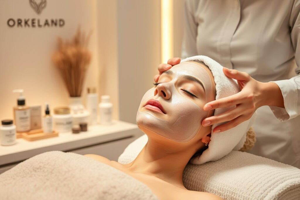 Spa-Anwendung mit Gesichtsmaske im Orkeland SPA