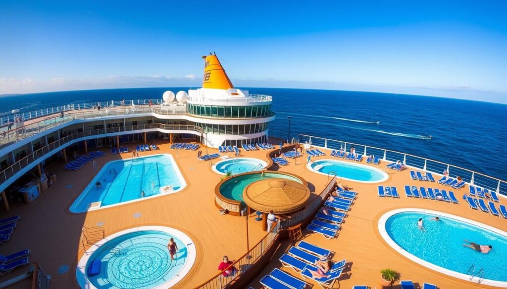 Symbolbild: Pool-Landschaft auf dem Oberdeck der Mein Schiff 4 Symbolbild: Pool-Landschaft auf dem Oberdeck der Mein Schiff 4