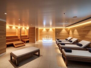 Symbolbild: Wellnessbereich mit Sauna und Ruheliegen auf der Mein Schiff 4