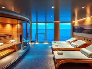 Wellnessbereich mit Sauna und Ruheliegen auf der Mein Schiff 3