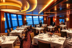 Restaurant auf der Mein Schiff 1 mit festlich gedeckten Tischen für die Rock 'n' Sail 2026