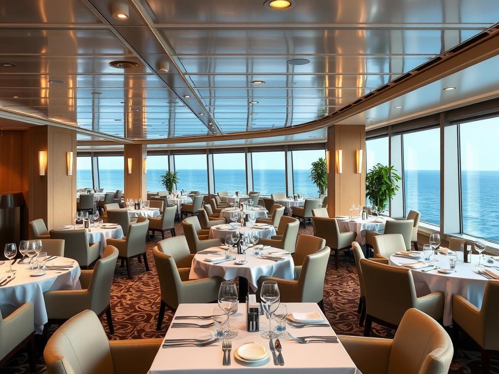 Restaurant auf der Mein Schiff Relax mit gedeckten Tischen