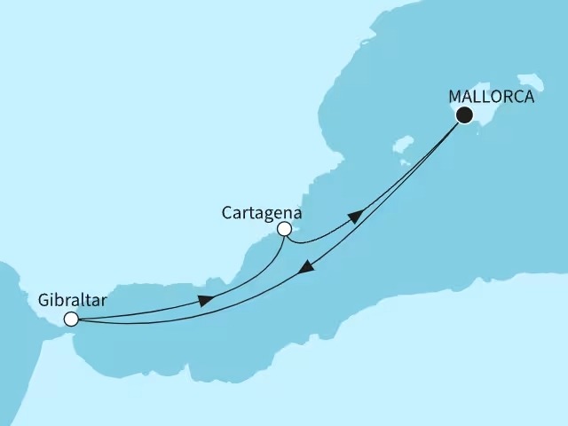 Routenkarte der Rock 'n' Sail 2026 mit Peter Maffay und Band im Mittelmeer Routenkarte der Rock 'n' Sail 2026 mit Peter Maffay und Band im Mittelmeer