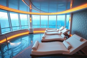 Spa-Bereich auf der Mein Schiff 1 mit Ruhezone für Entspannung zwischen den Konzerten
