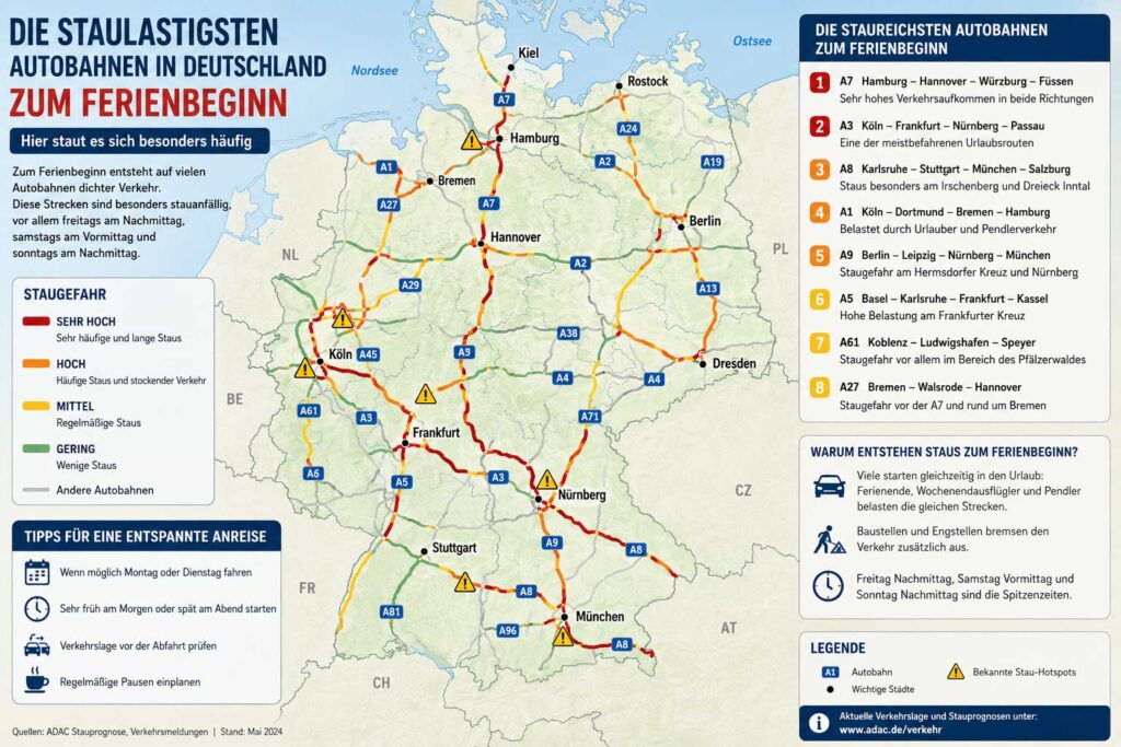 Staugefahren zum Ferienbeginn in Deutschland
