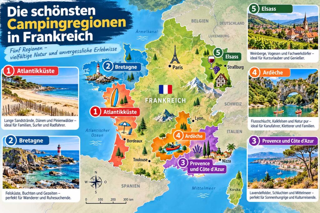 Campingregionen in Frankreich entdecken