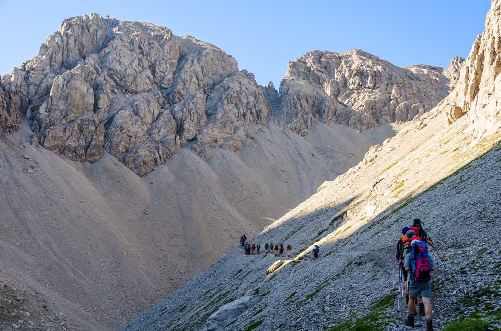 Wanderung zur östlichen (hinteren) Dremelscharte (auf 2470 m Höhe) von der Hanauer Hütte aus – in den Lechtaler Alpen (Österreich) gelegen und Teil des Fernwanderwegs E5